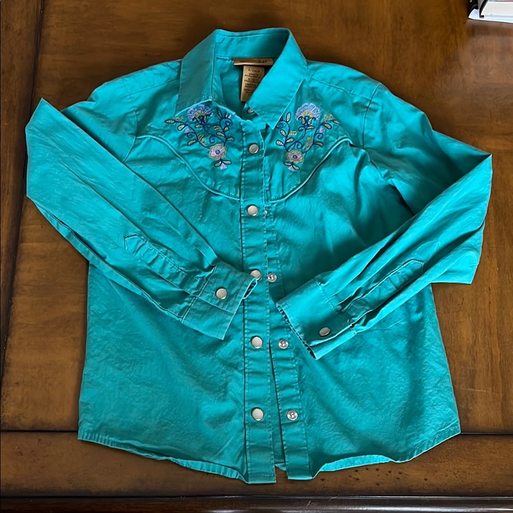 Wrangler Blue Button Down Shirt Classic Cotton
